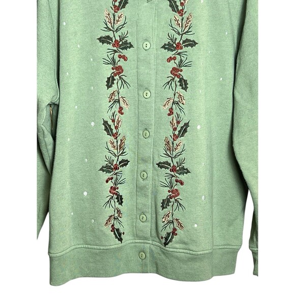 VTG Women's Grandma Knit Embroidered Holiday Full Button Cardigan Sweatshirt M - Picture 3 of 11